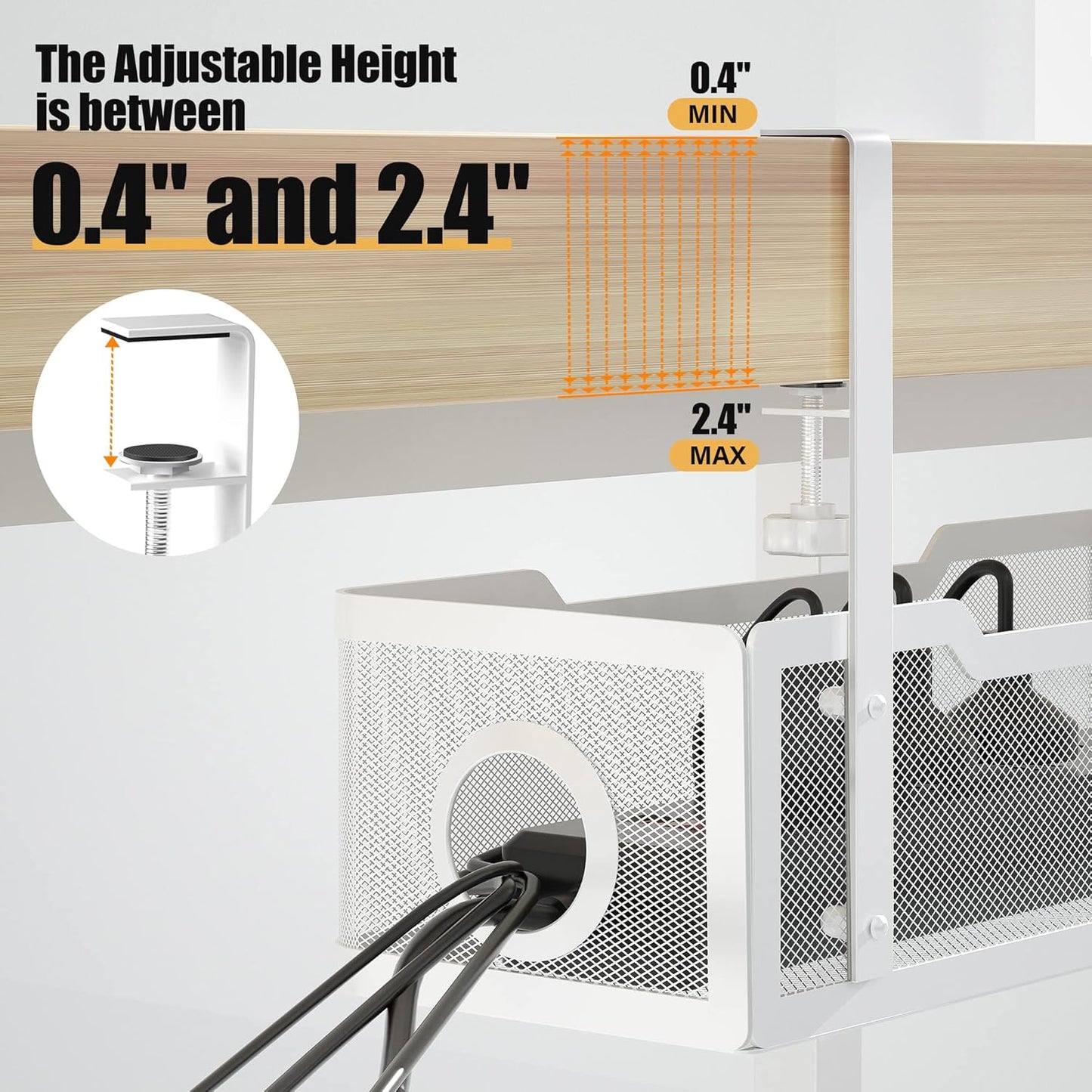 Under-Desk Cable Management Tray - No-Drill Clamp Design for Effortless Wire Organization in Office and Home