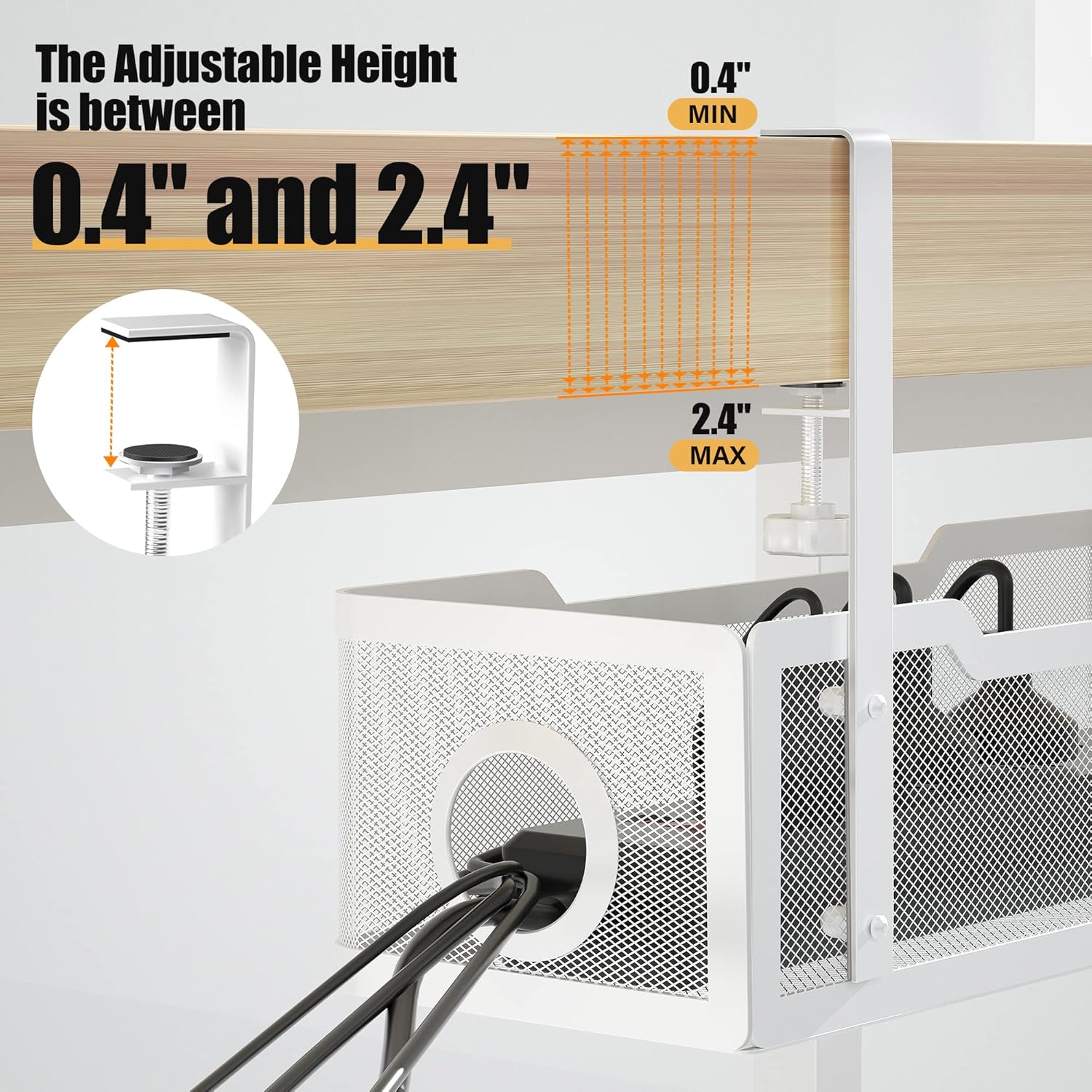 Under-Desk Cable Management Tray - No-Drill Clamp Design for Effortless Wire Organization in Office and Home