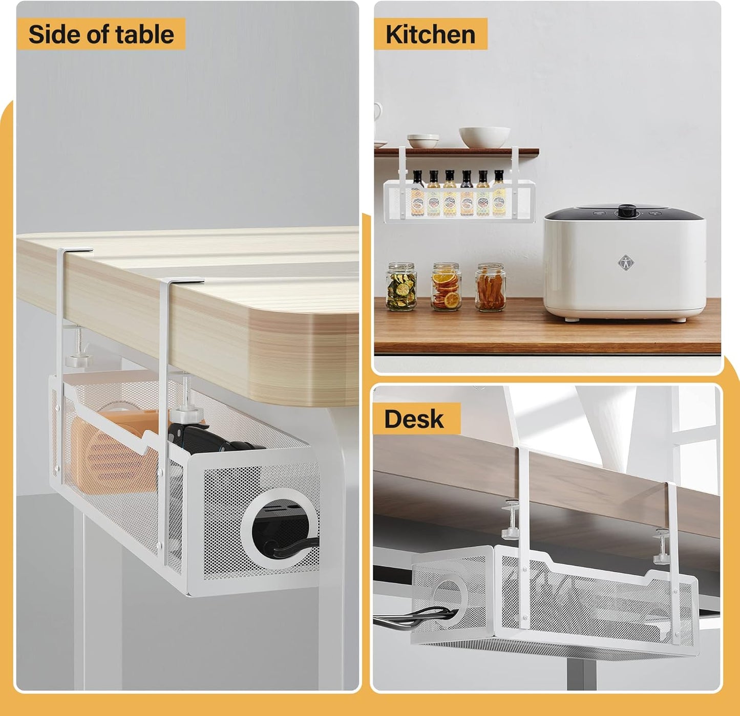 Under-Desk Cable Management Tray - No-Drill Clamp Design for Effortless Wire Organization in Office and Home