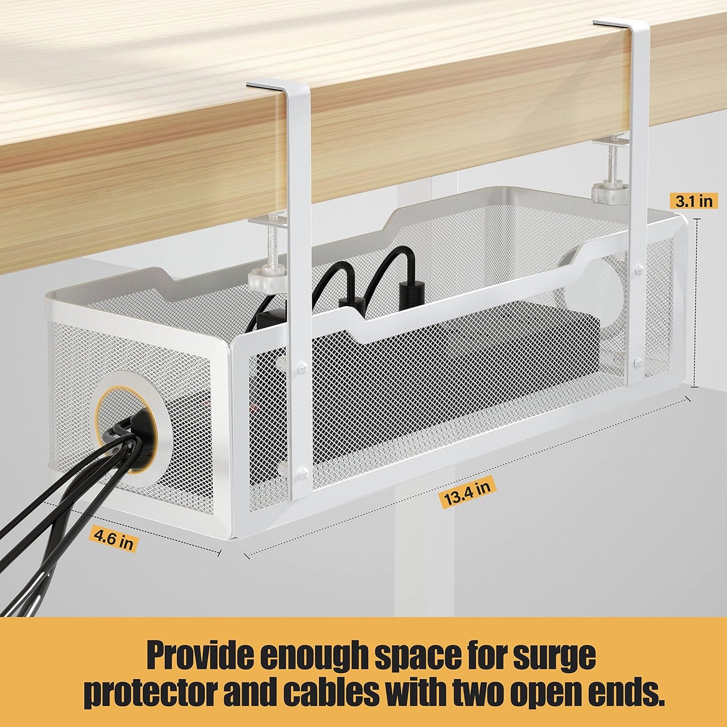 Under-Desk Cable Management Tray - No-Drill Clamp Design for Effortless Wire Organization in Office and Home