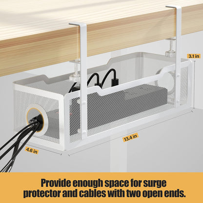 Under-Desk Cable Management Tray - No-Drill Clamp Design for Effortless Wire Organization in Office and Home